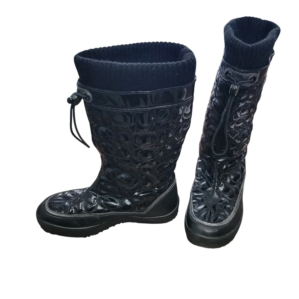 Coach Prisilla Black Quilted Patent Leather Snow Boots Womens 5 Luxury Gorpcore